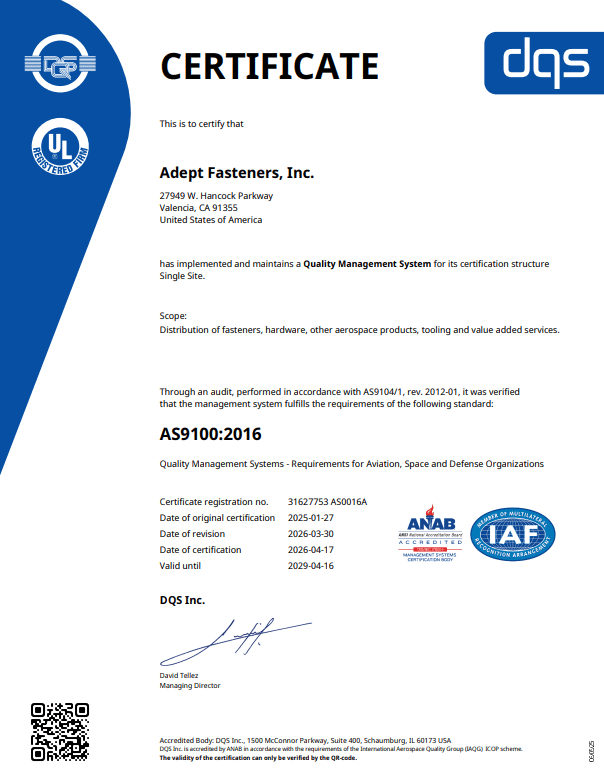 Aerospace Cartificate AS9100