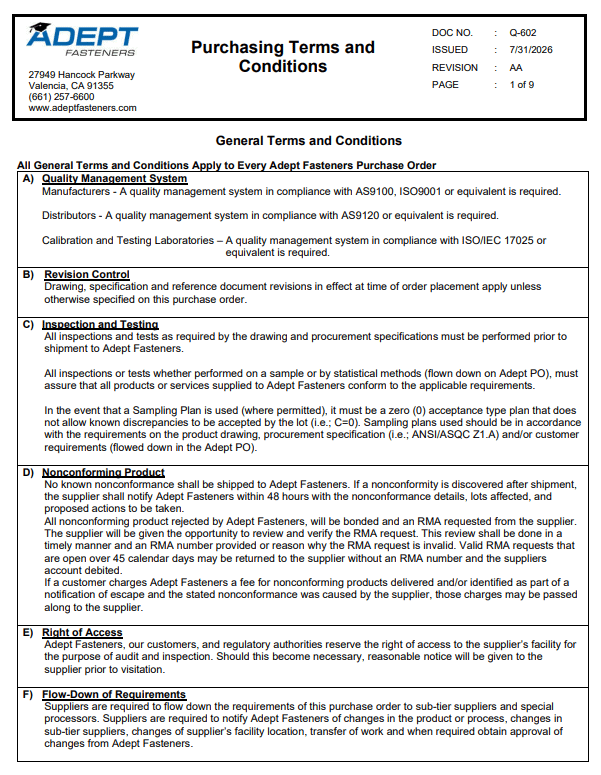Purchasing Terms and Conditions
